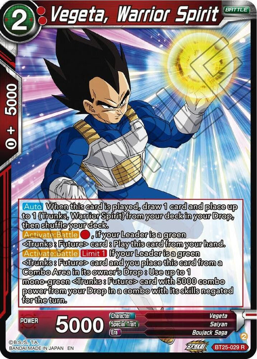 Vegeta, Warrior Spirit BT25-029 Rare Foil