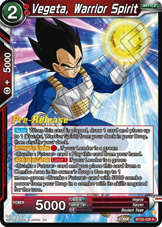 Vegeta, Warrior Spirit BT25-029 Rare Foil