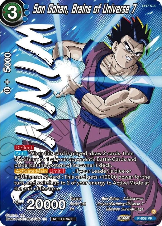 Son Gohan, Brains of Universe 7 (Zenkai Series Tournament Pack Vol.8) (Winner) P-608 Promo Foil