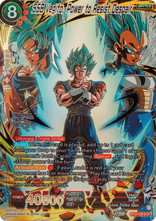 SSB Vegito, Power to Resist Despair BT27-138 Secret Rare Foil