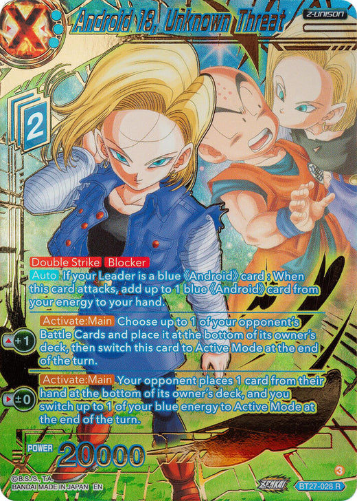 Android 18, Unknown Threat (Gold-Stamped) BT27-028 Rare Foil