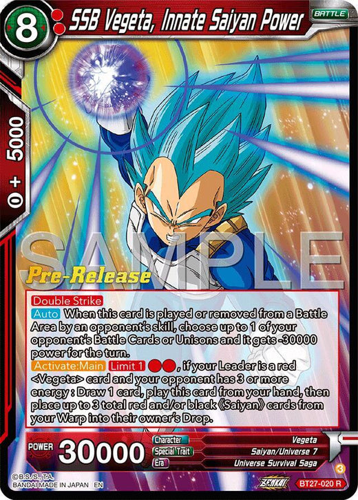 SSB Vegeta, Innate Saiyan Power BT27-020 Rare