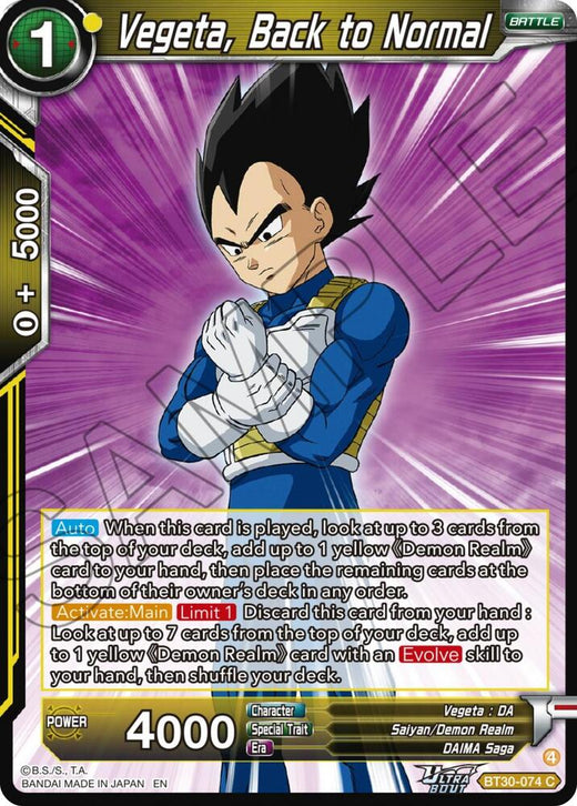 Vegeta, Back to Normal BT30-074 Common