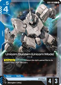 Unicorn Gundam (Unicorn Mode) | Deck Build Box Freedom Ascension | Rare | Normal | #GD01-005