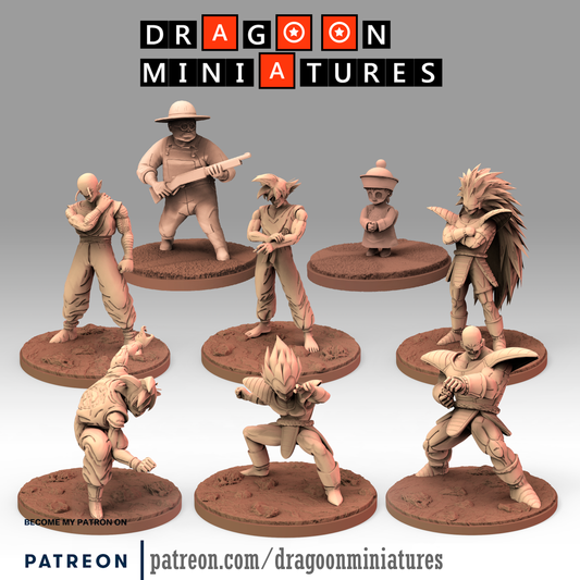 2022.08 Saiyan Saga Begins! Resin 3D Printed Miniatures Set - Farmer, Gohan, Goku, Nappa, Piccolo, Raditz, Vegeta - Dragoon Miniatures