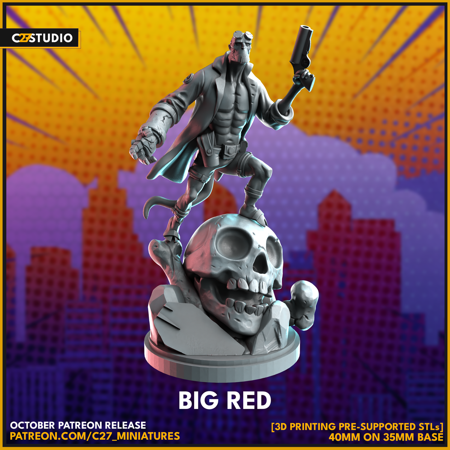 C27 Minis & Terrain October 2023 Release: Alien Bug, B.L. Zebub, Big Red (Hellboy), Chomp Chomp, Limbo Queen (New Mutants), Monochrome Spider, Pizza Lover, Pumpkinhead, Shedevil, Team Jacob, The Observer, Woman Without Fear