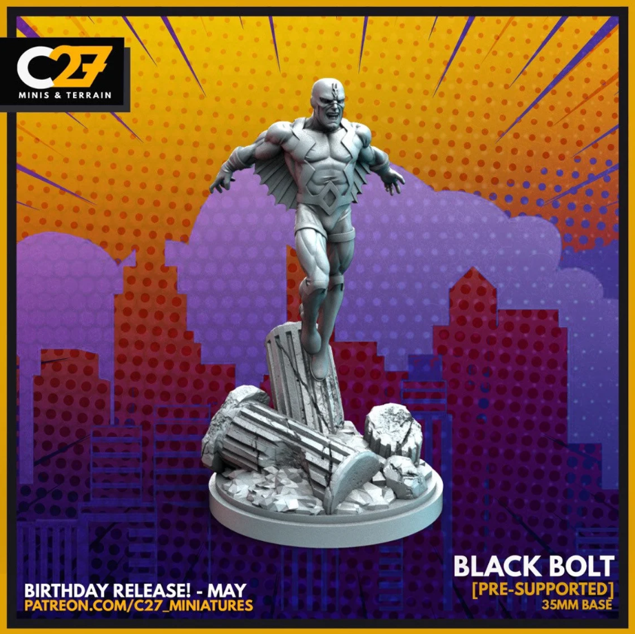 C27 Minis & Terrain May 2022 Release: Black Bolt, Blink, Boom-Boom, Cosmo, Domino (Deadpool 2), Jessica Jones, Mister Fantastic, Namor, Sauron, Snowbird, Star Lord, Taskmaster, Thor - Jane Foster, Venom