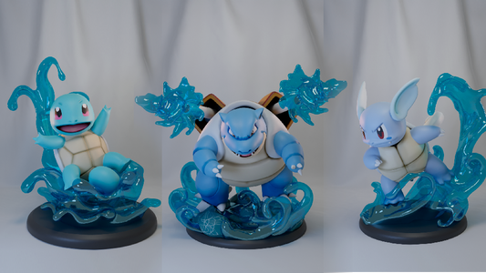 Poke Crisis Miniatures – Turtle Evolution Blastoise, Squirtle, Wartortle