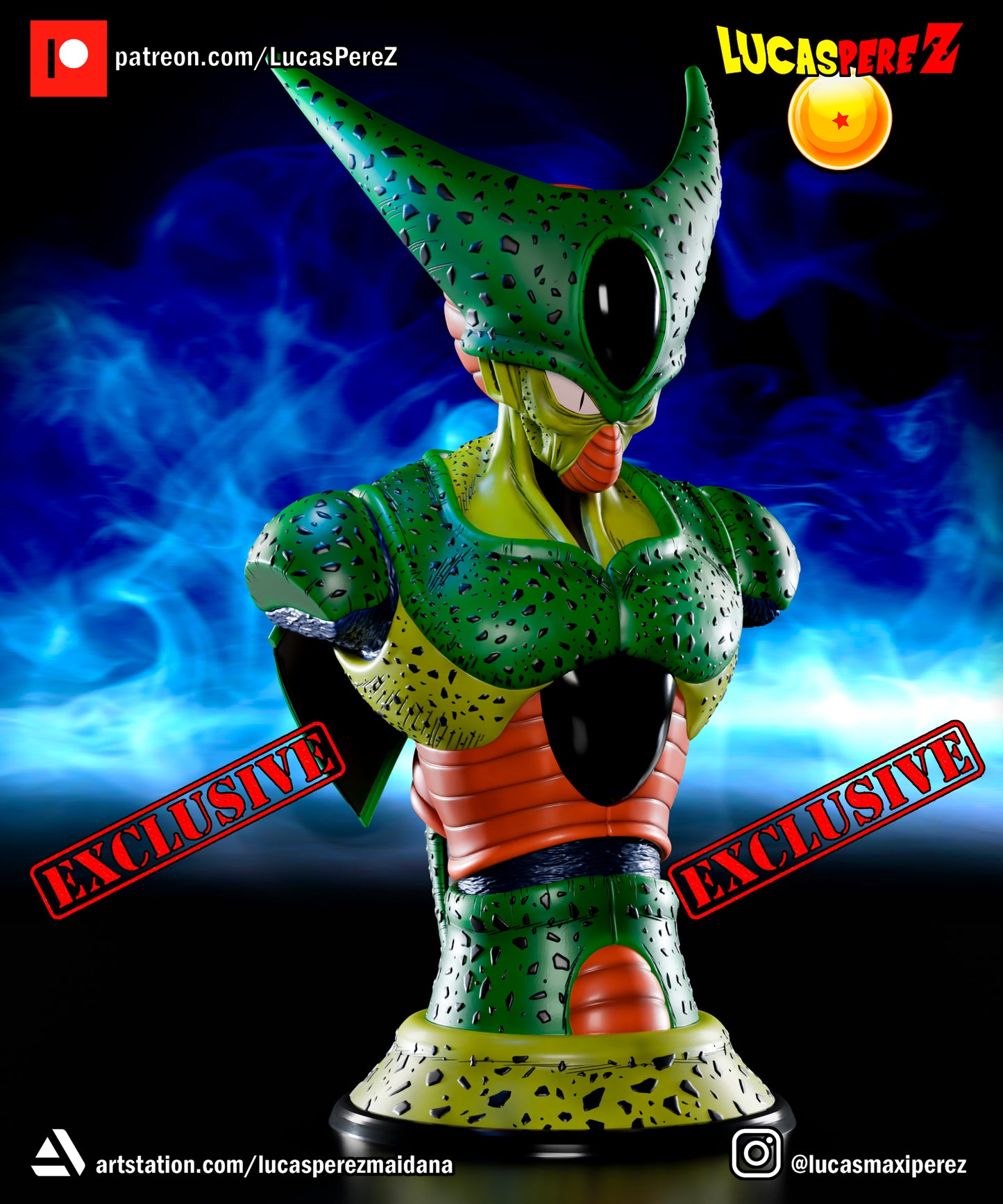 Cell BUST 1:6 or 1:10 Scale | Dragon Ball Z Scale Model | Lucas PereZ