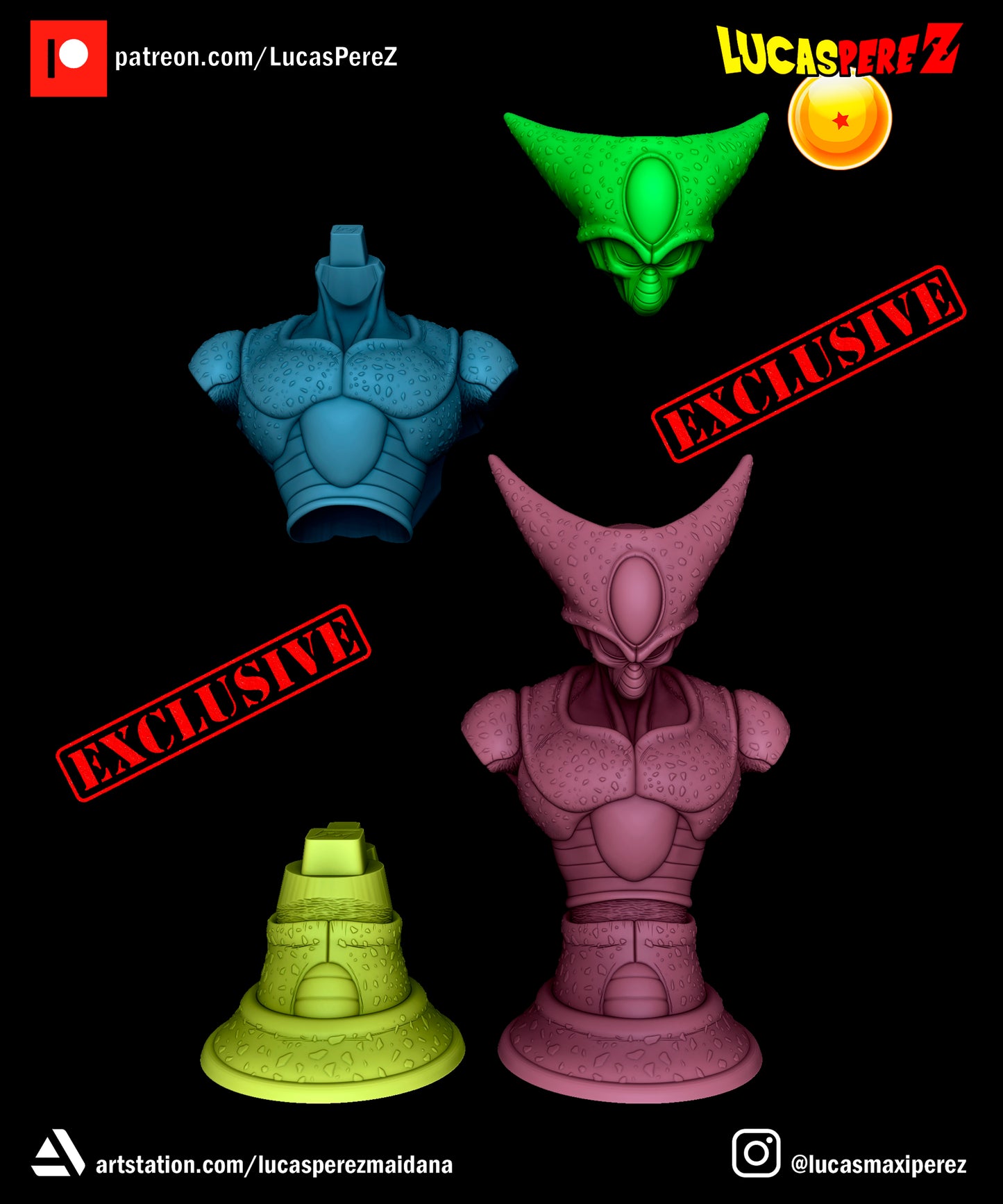 Cell BUST 1:6 or 1:10 Scale | Dragon Ball Z Scale Model | Lucas PereZ