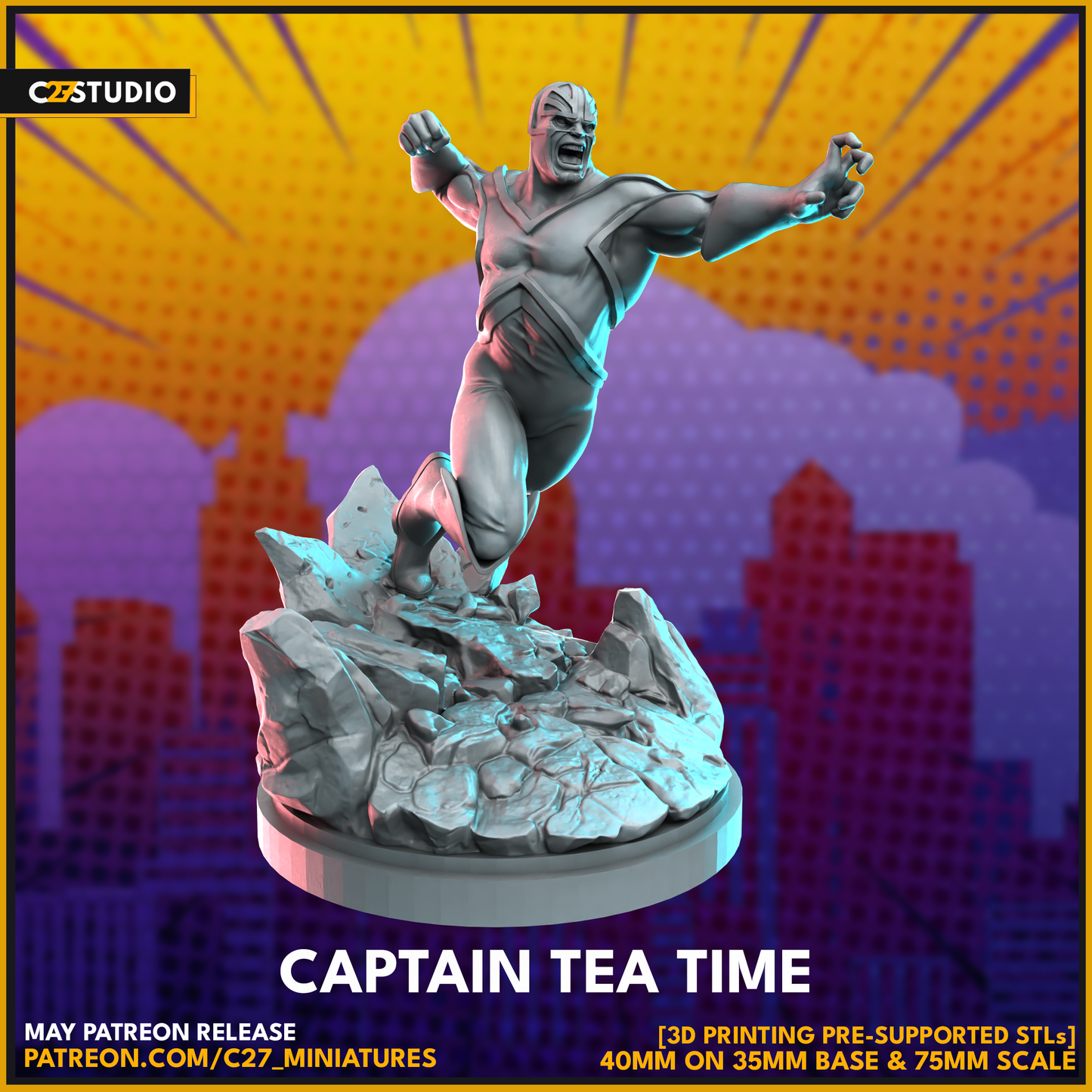 C27 Minis & Terrain May 2023 Release: Captain Britain, Dagger, Donald Pierce, Ghostrider 1 Million BC, Joe Fixit, Ka-Zar, Moondragon, Oracle, Scream, Sentinel, Vision