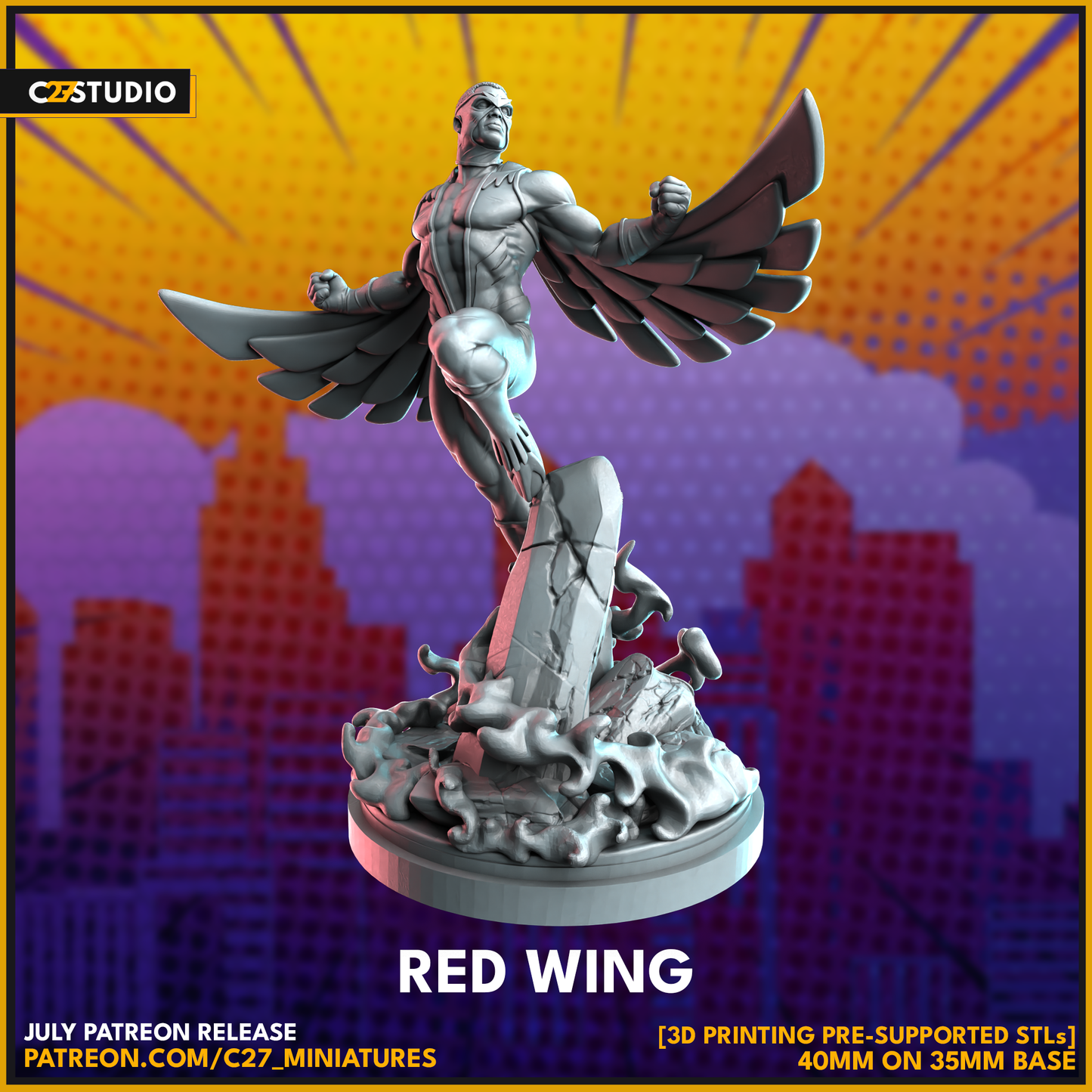 C27 Minis & Terrain July 2023 Release: Classic Falcon, Crystal, Galactus, Kingpin, Mohawk Storm, Mr Sinister, Shadowcat, Smasher, Spider-Man Noir, Vulture