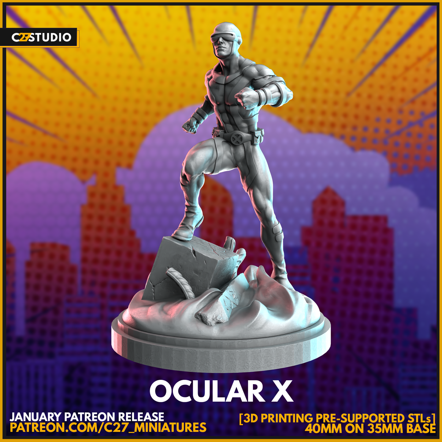 C27 Minis & Terrain January 2024 Release: Ultimate Marvel Collection – Armor, Cyclops, Jennika, Julia Carpenter, Ms Marvel, Nico Minoru, Okoye, Professor X, Songbird, Spawn, Titan, Titania