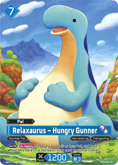 Relaxaurus – Hungry Gunner | Booster Pack "Dawn of Palpagos" | OSR | Holofoil | #EBP01-026OSR