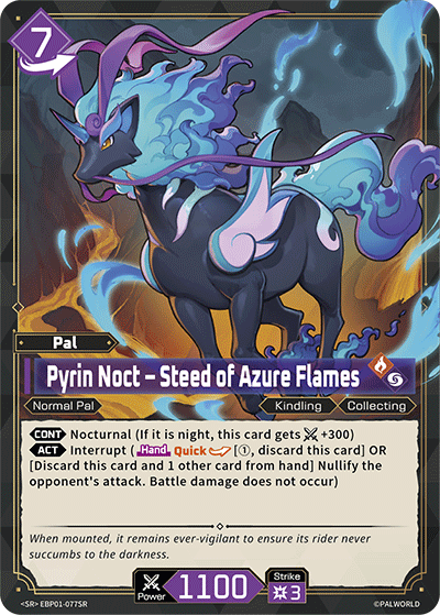 Pyrin Noct – Steed of Azure Flames | Booster Pack "Dawn of Palpagos" | SR | Holofoil | #EBP01-077SR
