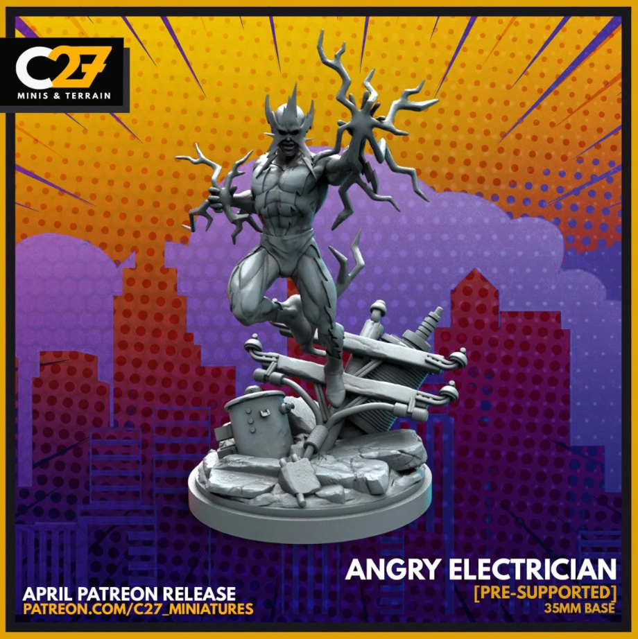 C27 Minis & Terrain April 2022 Release: Arcade, Domino, Electro, Guardian, Honey Badger and Jonathan, Hydra Goons, Kraven, Lady Bullseye, Multiple Man, Peter Parker Dance, Spider-Man 2099, The Thing