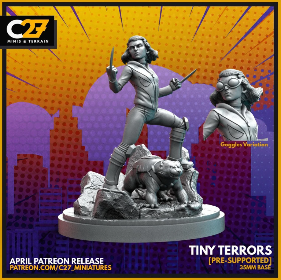 C27 Minis & Terrain April 2022 Release: Arcade, Domino, Electro, Guardian, Honey Badger and Jonathan, Hydra Goons, Kraven, Lady Bullseye, Multiple Man, Peter Parker Dance, Spider-Man 2099, The Thing