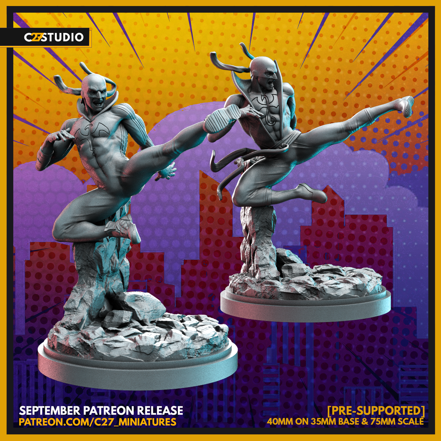 C27 Minis & Terrain September 2022 Release: Banshee, Black Noir, Iron Fist, Lady Deathstrike, Rocket Racoon, Sentinel, She Hulk, Shuma Gorath, Silver Samurai, Thor, Vindicator