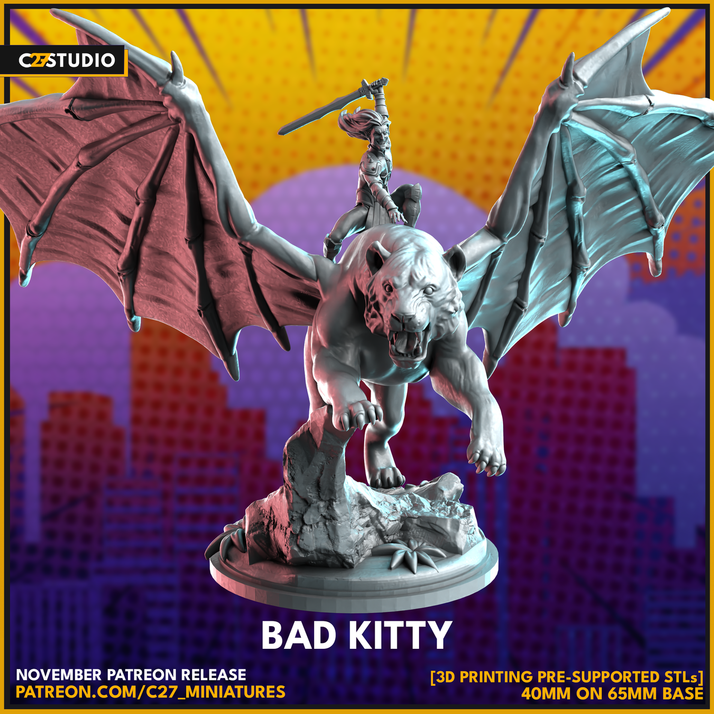 C27 Minis & Terrain November 2023 Release: Acorn Avenger, Amazon Prime, Bad Hair Day, Bad Kitty, Black Widow, Deathlok, Donatello, Dusk Deceiver, Grumpy Turtle, Heimdall, Hood, Starbolt