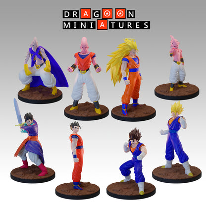 2024.03 Buu Saga 4: Resin 3D Printed Miniatures Set - BuuHan, Evil Buu, Gohan Mystic, Goku SSJ3, Kid Buu, Super Vegito, Ultimate Gohan, Vegito Base - Dragoon Miniatures