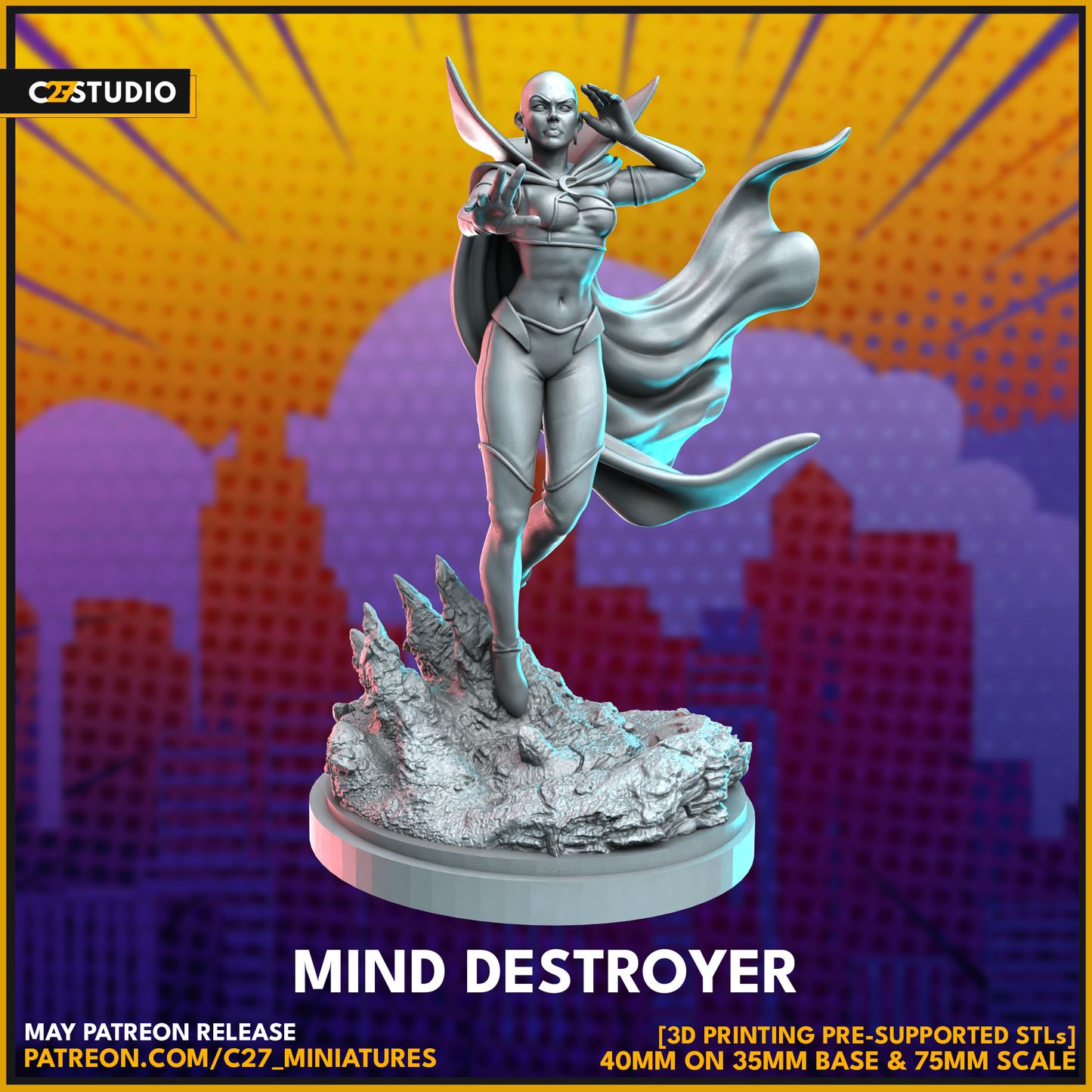 C27 Minis & Terrain May 2023 Release: Captain Britain, Dagger, Donald Pierce, Ghostrider 1 Million BC, Joe Fixit, Ka-Zar, Moondragon, Oracle, Scream, Sentinel, Vision