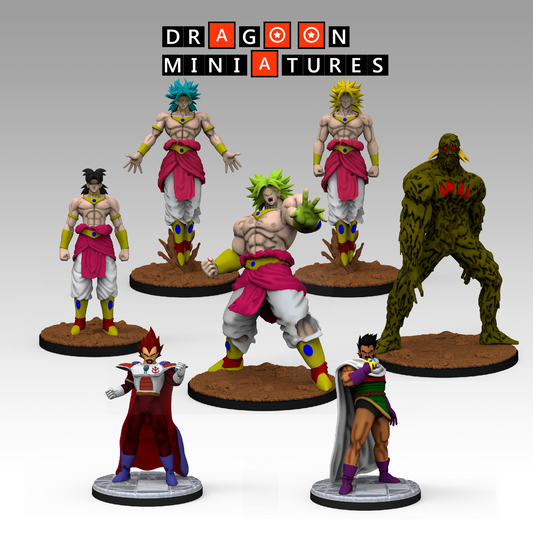 2023.10 Broly's Sagas: Resin 3D Printed Miniatures Set - Bio Broly, Broly Base, Broly Legendary, Broly Restricted, Broly Super Saiyan, King Vegeta, Paragus - Dragoon Miniatures