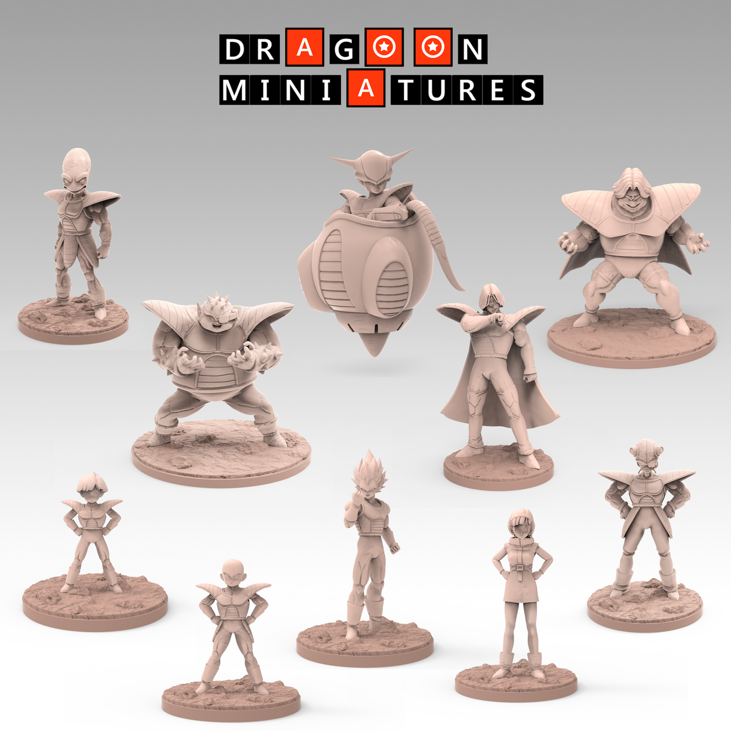 2022.10 Namek Saga Begins! Resin 3D Printed Miniatures Set - Appule, Bases, Bulma, Cui, Dodoria, Frieza, Gohan, Krillin, Super Zarbon, Vegeta, Zarbon - Dragoon Miniatures