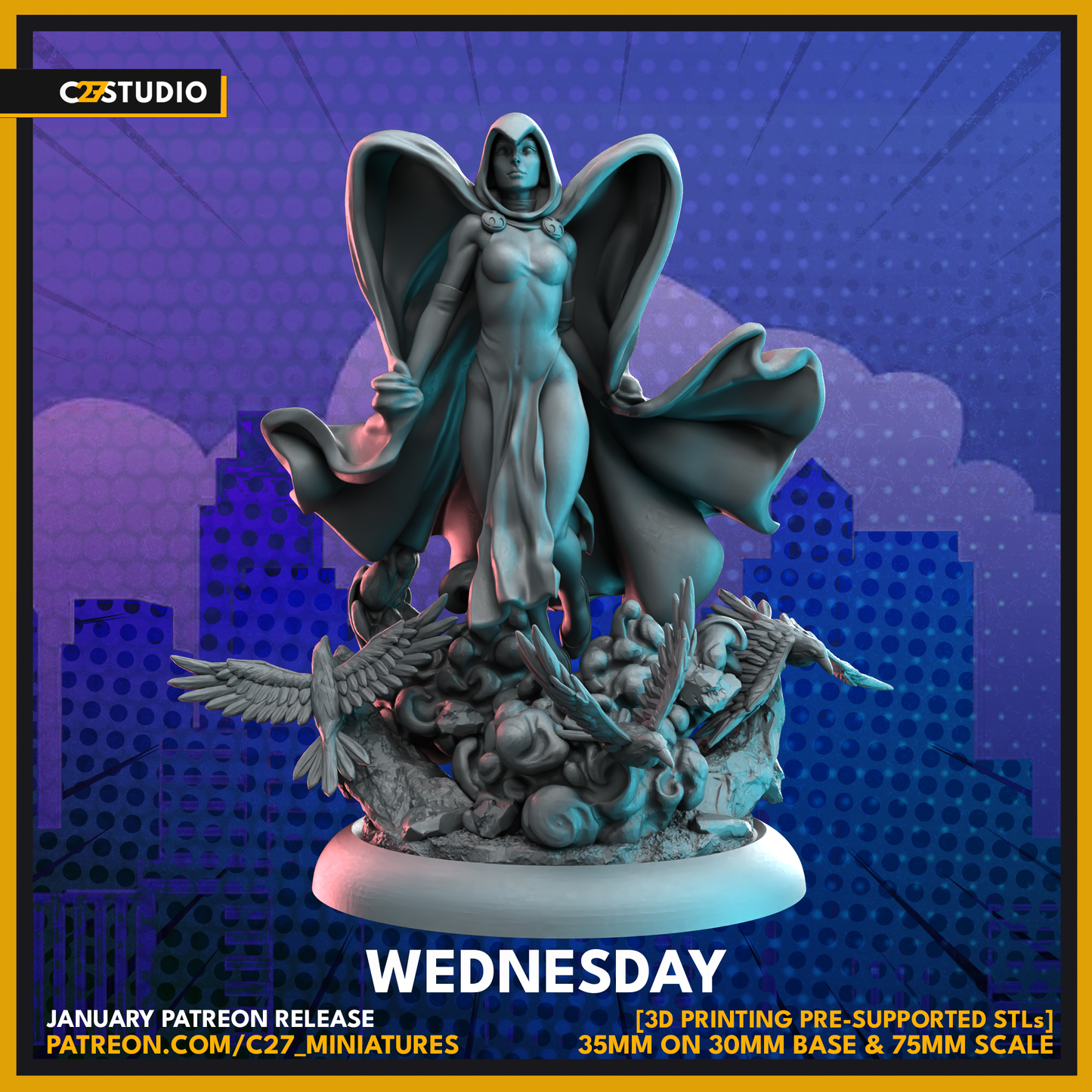 C27 Minis & Terrain January 2023 Release: Atrocitus, Cassandra Nova, Colossus, Elektra, Harley Quinn, Hawkeye, Jason Wyngarde, Klaw, Police Goons, Raven, Storm, Sunspot, Thunderball, Volstagg, Whiplash