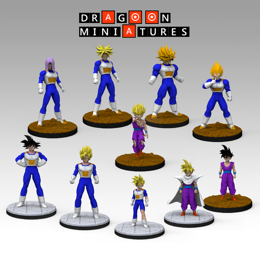 2023.09 Cell Saga Ends: Resin 3D Printed Miniatures Set - Goku, Goku Super Saiyan, Teen Gohan , Gohan Gi, Gohan Super Saiyan 2, Trunks, Trunks Super Saiyan, Trunks Ultra Super Saiyan, Vegeta Super Saiyan, Gohan Training - Dragoon Miniatures