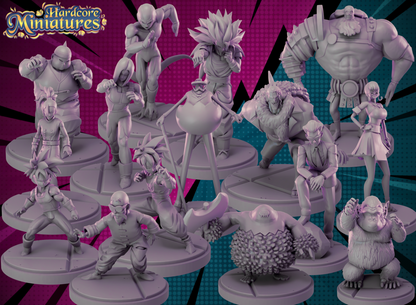 Hardcore Miniatures September 2023 Release: Android 15, Announcer, Baron Tamago, Blue Gorilla, Cooler, Gohan, Gohan Armor, Goku SS3, Hody, Jesus Burgess, Monkey, Muesli, Roshi, Trunks, Yadoya