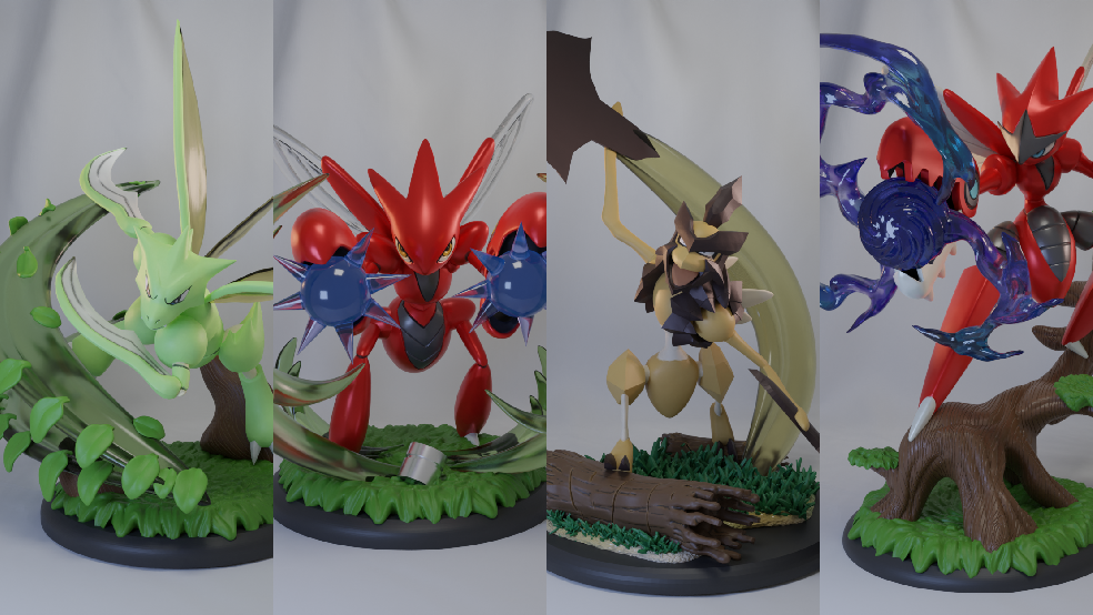 Scyther | Scizor | Kleavor | Mega Scizor | Poke Crisis Miniatures