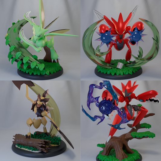 🪲 Poke Crisis Miniatures – Bladed Insect Evolution - Kleavor, Scizor, Scizor, Mega Scyther