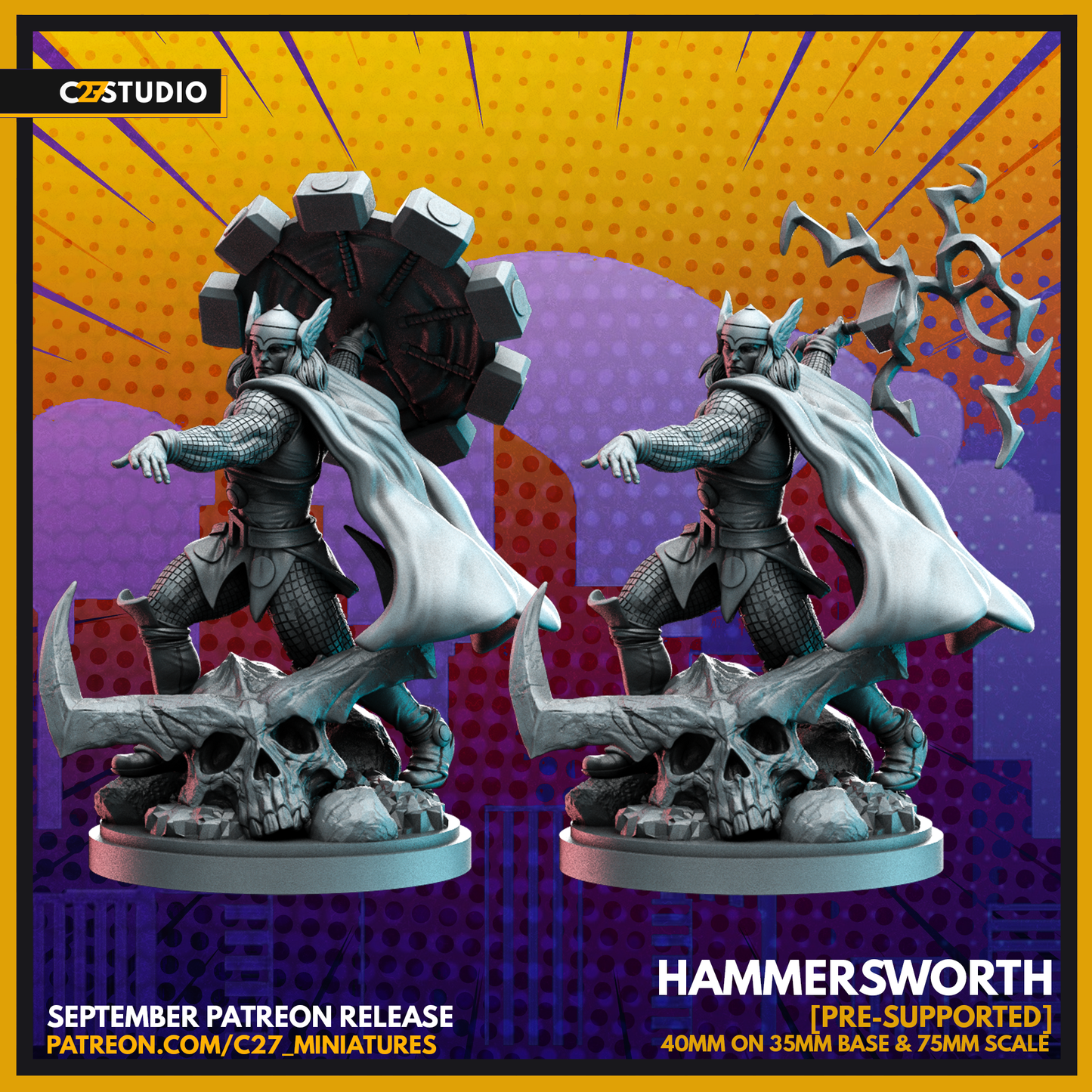 C27 Minis & Terrain September 2022 Release: Banshee, Black Noir, Iron Fist, Lady Deathstrike, Rocket Racoon, Sentinel, She Hulk, Shuma Gorath, Silver Samurai, Thor, Vindicator