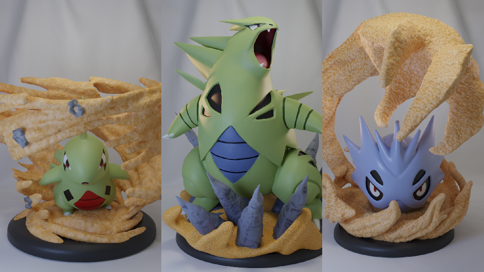 🪨 Poke Crisis Miniatures – Colossal Stone Beast Evolution - Tyranitar, Larvitar, Pupitar