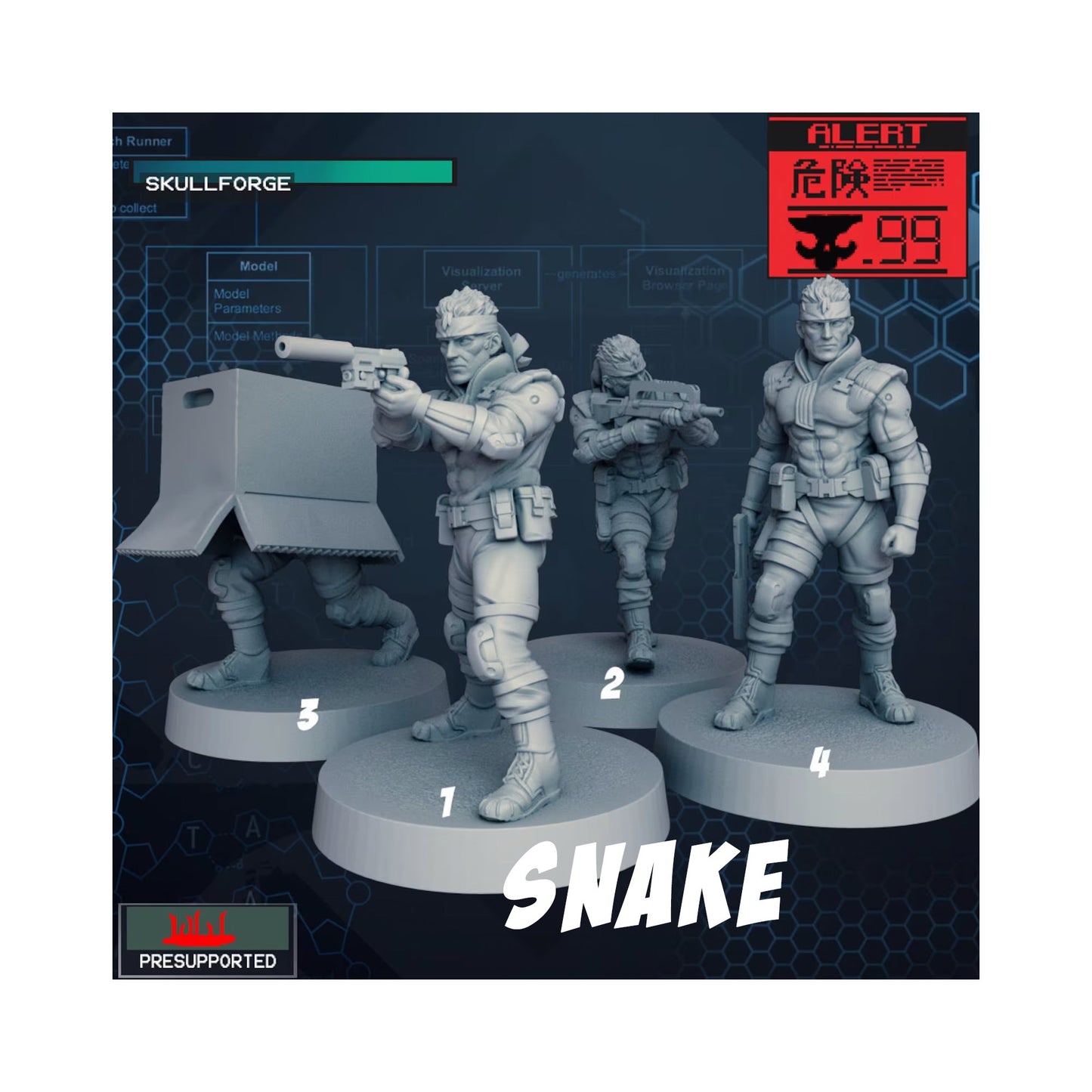 Metal Gear Solid | 32mm Scale | Solid Snake | Meryl | Hal | Ninja | Liquid | Ocelot | Sniper Wolf | Mantis TACTICAL MINIATURE SKIRMISH