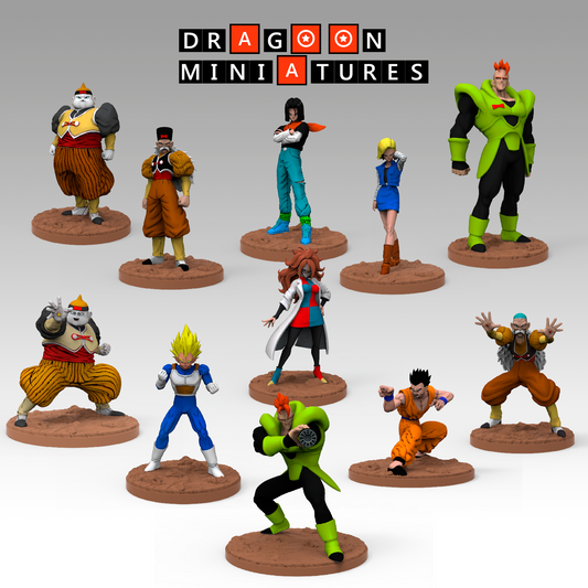 2023.06 Android Saga Begins: Resin 3D Printed Miniatures Set - Android 16, Android 16 B, Android 17, Android 18, Android 19, Android 19 B, Android 20, Android 20 B, Android 21, Vegeta SS, Yamcha - Dragoon Miniatures