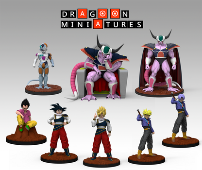 2023.05 Android Saga Part 1: Resin 3D Printed Miniatures Set - Badman, King Cold, King Throne, Mecha Frieza, Super Yardrat, Trunks, Trunks Super, Yardrat - Dragoon Miniatures