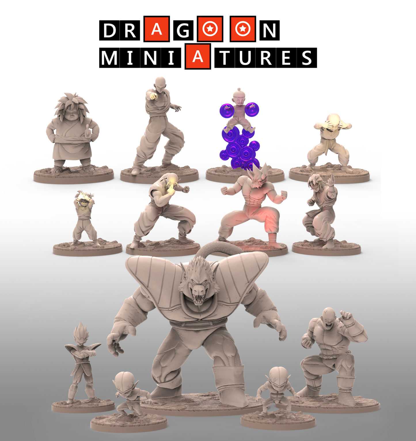 2022.09 - Saiyan Saga Part 2: Resin 3D Printed Miniatures Set - Chaoz, Gohan, Goku, Krillin, Nappa, Piccolo, Saibaiman, Tien, Vegeta, Yajirobe, Yamcha - Dragoon Miniatures